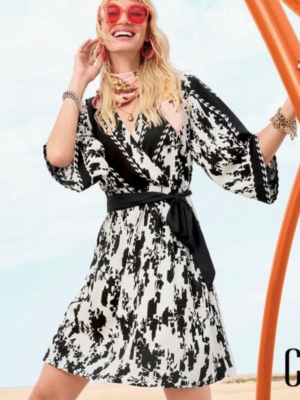 Cabi X-Factor Dress XL Black Floral Faux Wrap Boho Kimono Sleeve NWT #6369